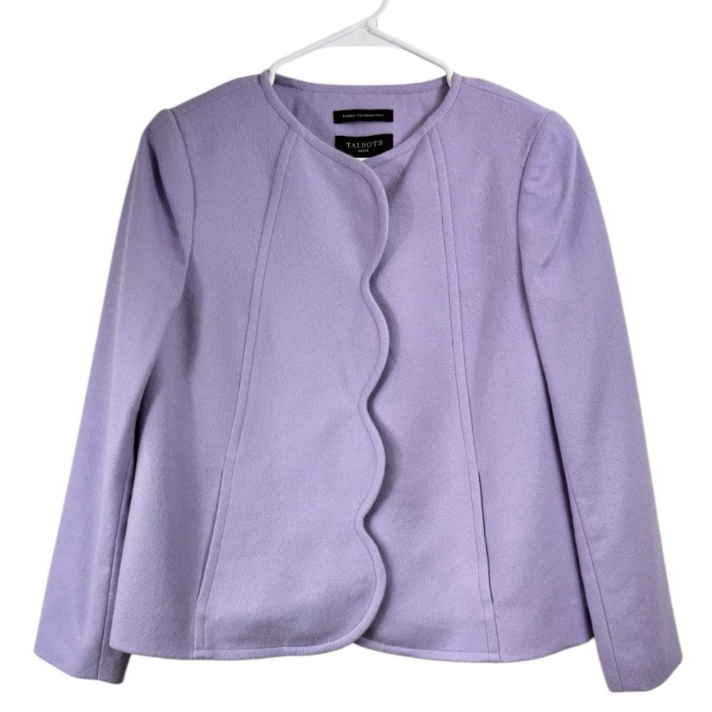 Talbots Petites Size 2P Blazer Jacket Wool Blend Scalloped Front Purple